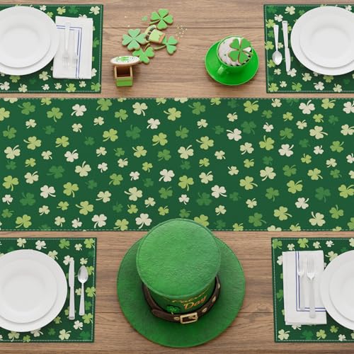 XCHI Green Shamrocks St. Patrick's Day Table Runner Table Decoration for Party Home Kitchen Dining Holiday Decor 13x72 Inch - Image 4