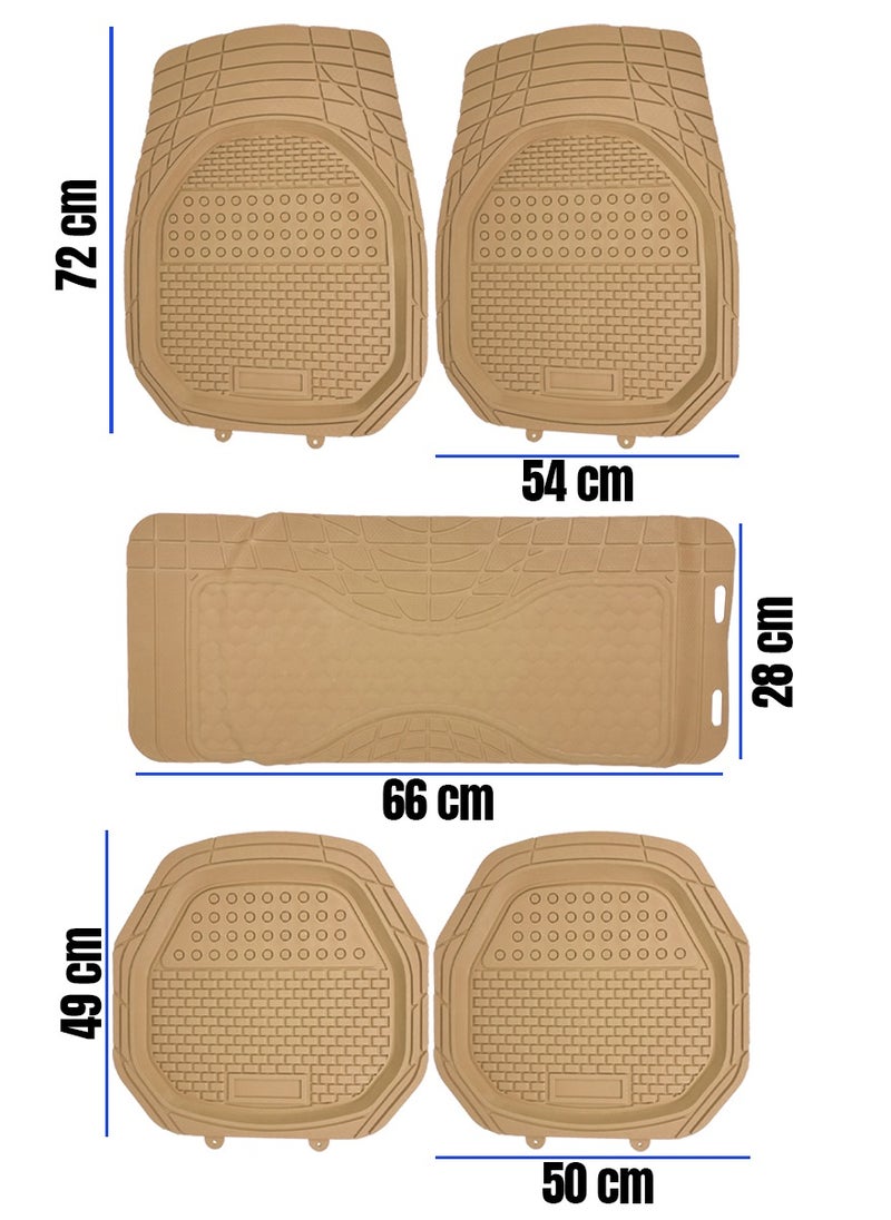 3XR - Universal Car Floor Mat Set, Non-Skip, High-Quality PVC, All-Season, 5 Pcs - Beige - Image 1