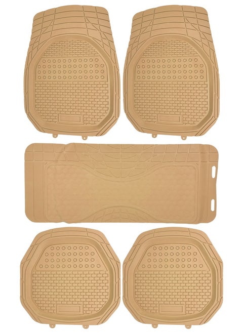 Universal Car Floor Mat Set, Non-Skip, High-Quality PVC, All-Season, 5 Pcs - Beige