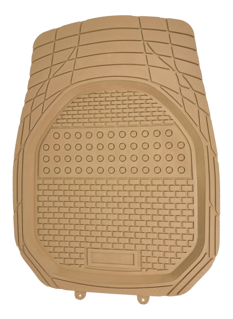 3XR - Universal Car Floor Mat Set, Non-Skip, High-Quality PVC, All-Season, 5 Pcs - Beige - Image 1