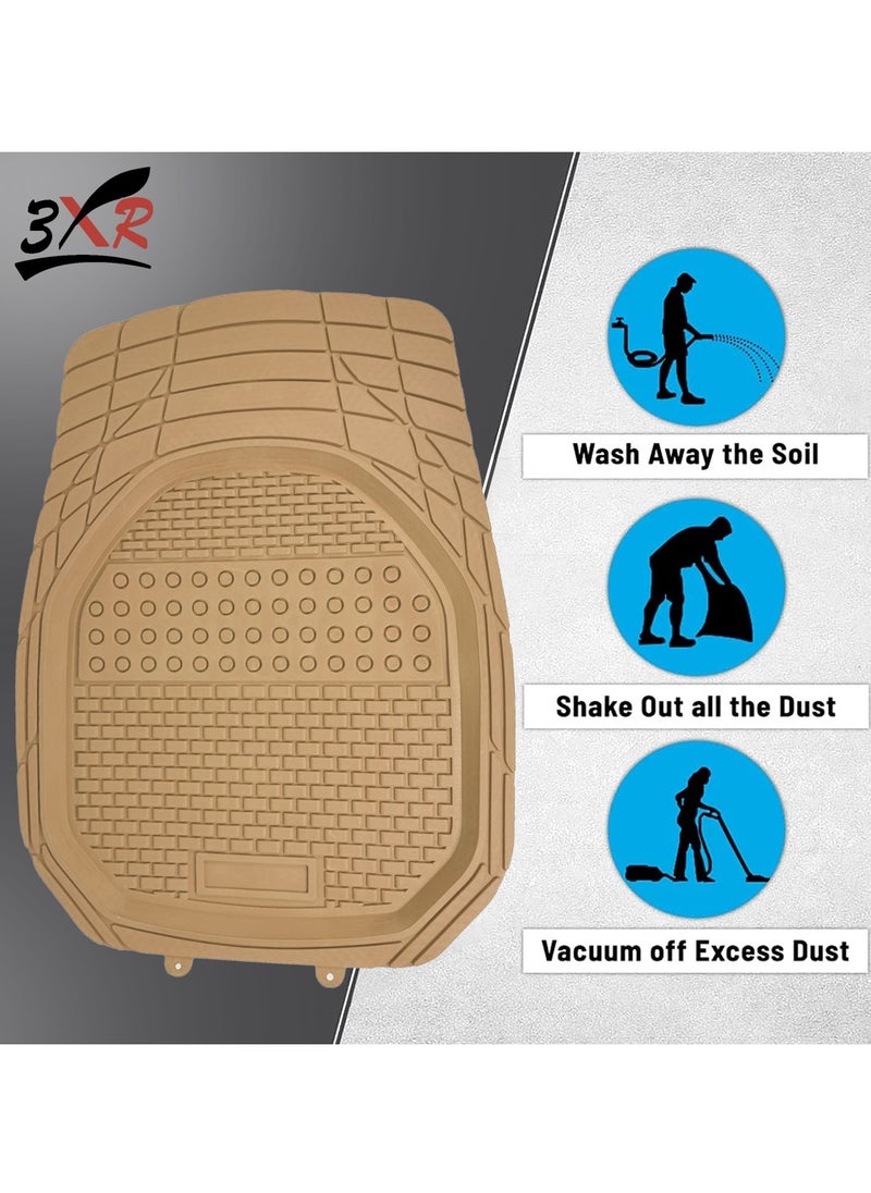 3XR - Universal Car Floor Mat Set, Non-Skip, High-Quality PVC, All-Season, 5 Pcs - Beige - Image 1