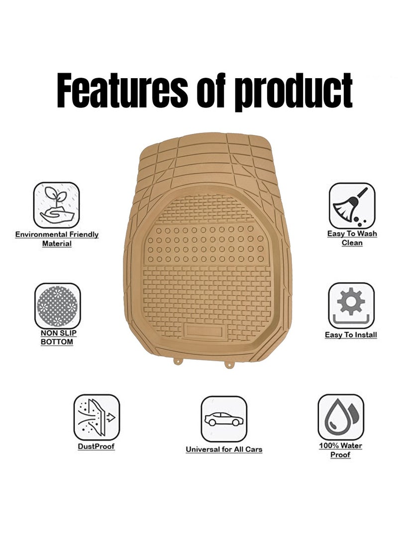 3XR - Universal Car Floor Mat Set, Non-Skip, High-Quality PVC, All-Season, 5 Pcs - Beige - Image 1