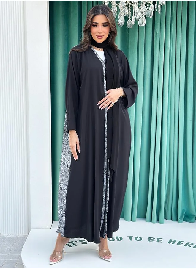 Fennah Black A-cut printed abaya
