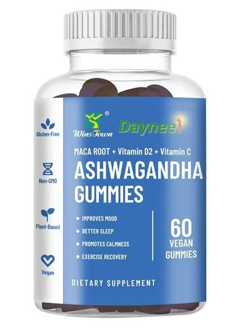 ديني علكة التوت المختلطة الخالية من الغلوتين من أشواغاندا تقلل من التوتر وتدعم النوم وقوة العضلات فيتامين د/ج صمغ نباتي 60 قطعة - Image 1