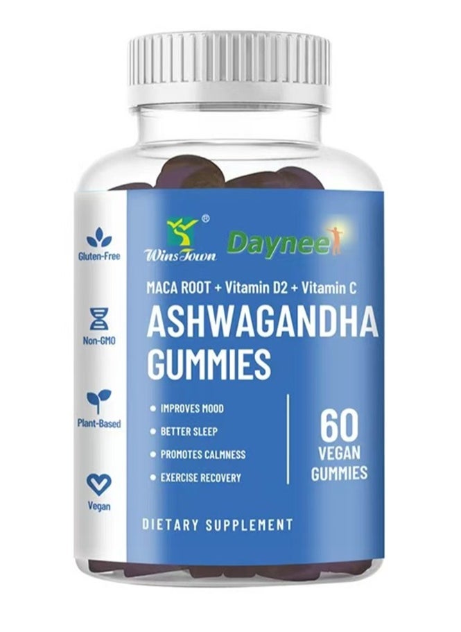 Ashwagandha  Gluten-free Mixed Berry Gummies Reduce Stress Support Sleep Muscle Strength Vitamin D/C Vegan Gummy 60pcs