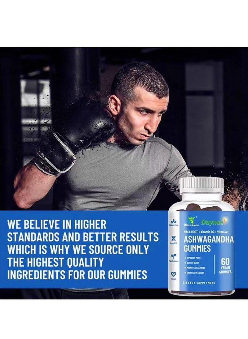 Ashwagandha  Gluten-free Mixed Berry Gummies Reduce Stress Support Sleep Muscle Strength Vitamin D/C Vegan Gummy 60pcs