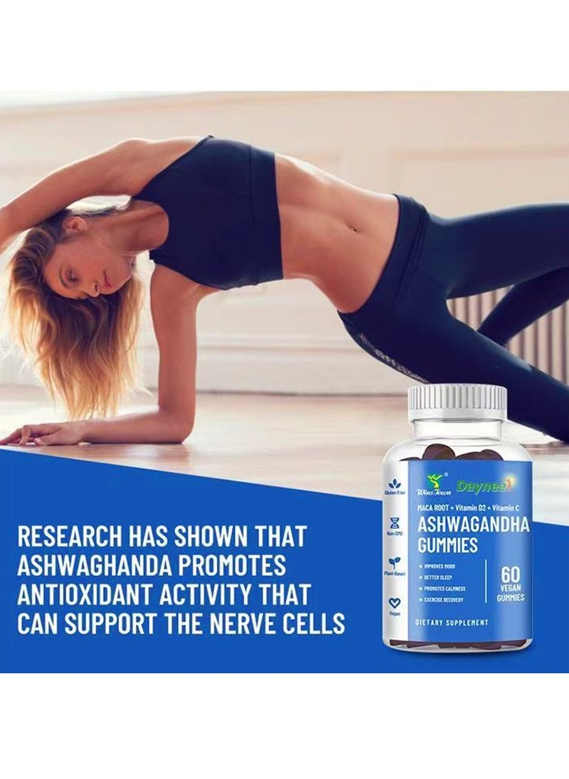 Ashwagandha  Gluten-free Mixed Berry Gummies Reduce Stress Support Sleep Muscle Strength Vitamin D/C Vegan Gummy 60pcs