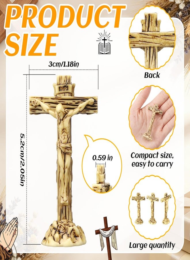 Qunclay 50 Pcs Little Jesus Crucifix Standing Cross 1.97 Inch Resin Mini Jesus Figures Bulk, Catholic INRI Cross Decor for First Communion, Easter, Church Altar & Christian Home Tabletop(Light Brown) - Image 2