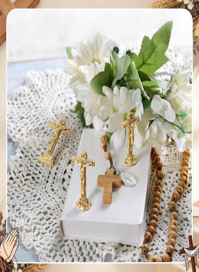 Qunclay 50 Pcs Little Jesus Crucifix Standing Cross 1.97 Inch Resin Mini Jesus Figures Bulk, Catholic INRI Cross Decor for First Communion, Easter, Church Altar & Christian Home Tabletop(Light Brown) - Image 3
