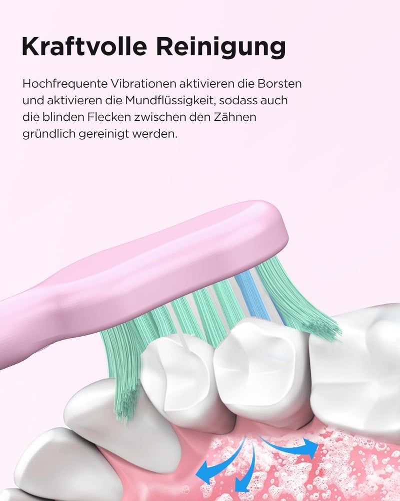 YTEATH PRO Electric Toothbrush, Sonic Toothbrush for Adults and Children, Electric Toothbrush with 5 Cleaning Modes, 3 Intensity Levels, Integrated Timer and 8 Toothbrush Heads, Travel Case, Pink - Image 4