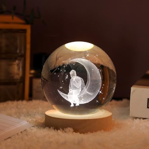 Otidge 3D Galaxy Crystal Ball Light Lamp | Unique Lamps for Home Decoration | USB Table Lamps for Home Decoration | Warmwhite Levitating Lamp (Men on Moon) - Image 1