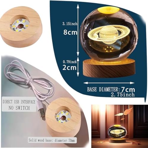 Otidge 3D Galaxy Crystal Ball Light Lamp | Unique Lamps for Home Decoration | USB Table Lamps for Home Decoration | Warmwhite Levitating Lamp (Men on Moon) - Image 2