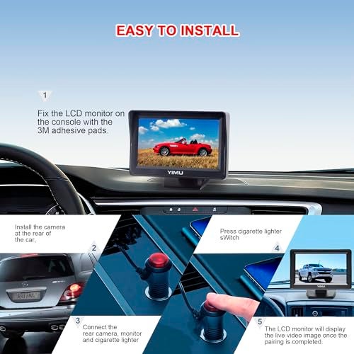 YIMU Backup Camera System with License Plate Backup Reverse Camera, Easy Installation, Plug & Play, DIY Guide Lines, 150° Wide Angle, Night Vision, IP69K Waterproof, Optional Dual Bracket K4302 - Image 2