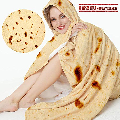 LetsFunny Burrito Tortilla Throw Blanket,2.0 Double Sided Burritos Taco Tortilla Wrap Blankets,Giant Funny Realistic Flannel Food Round Blankets,Funny Gifts for Kids Newborn Toddler Dog Cat Baby Shower 47in - Image 1