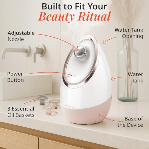 Vanity Planet Aira Ionic Facial Steamer (Rose Gold) - Pore Cleaner That Detoxifies, Cleanses and Moisturizes - Adjustable Nozzle, Water Tank with 3 Essential Oil Baskets - Image 4
