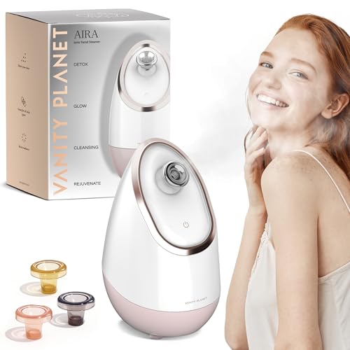 Vanity Planet Aira Ionic Facial Steamer (Rose Gold) - Pore Cleaner That Detoxifies, Cleanses and Moisturizes - Adjustable Nozzle, Water Tank with 3 Essential Oil Baskets - Image 1