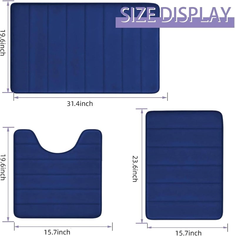 3-Piece Memory Foam Bath Mat Set - Ultra Soft, Non-Slip & Absorbent for Bathroom, Tub & Shower (Blue) - Image 3