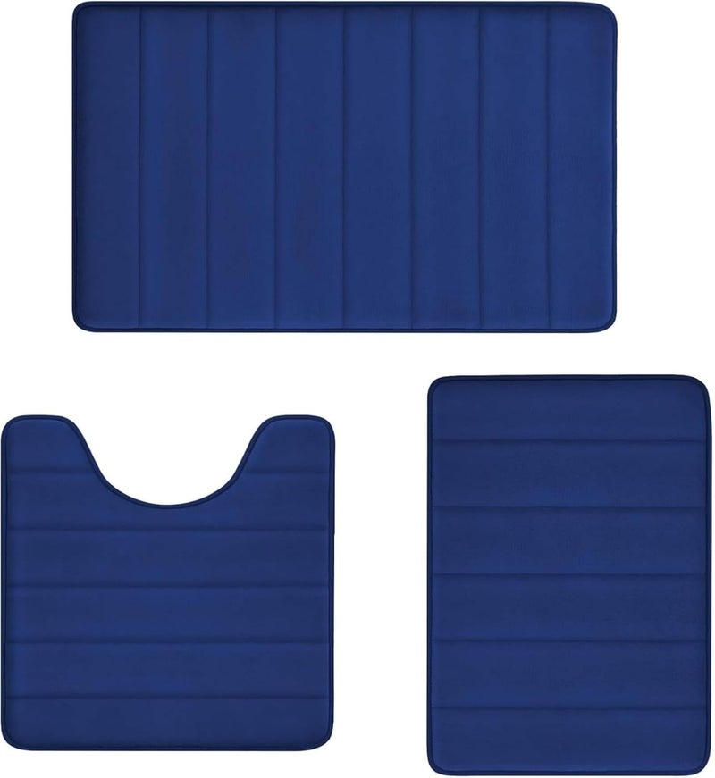 3-Piece Memory Foam Bath Mat Set - Ultra Soft, Non-Slip & Absorbent for Bathroom, Tub & Shower (Blue) - Image 1