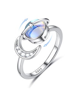 Generic Stainless Steel Moonstone Spinner Ring, Adjustable Anti-Stress Fidget Ring with Star & Moon Design, 18K White Gold Plated  - Image 1