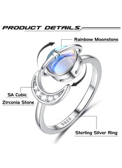Generic Stainless Steel Moonstone Spinner Ring, Adjustable Anti-Stress Fidget Ring with Star & Moon Design, 18K White Gold Plated  - Image 2