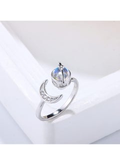 Generic Stainless Steel Moonstone Spinner Ring, Adjustable Anti-Stress Fidget Ring with Star & Moon Design, 18K White Gold Plated  - Image 3