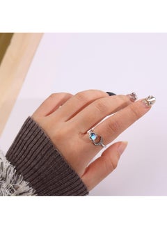 Generic Stainless Steel Moonstone Spinner Ring, Adjustable Anti-Stress Fidget Ring with Star & Moon Design, 18K White Gold Plated  - Image 4