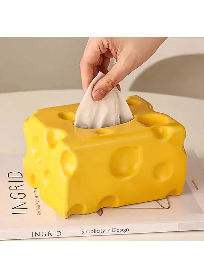 Yellow Cheese Tissue Box Holder Realistic Design Durable Tabletop Napkin Dispenser Kitchen Decor Gift - Image 4