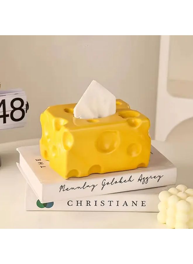 Yellow Cheese Tissue Box Holder Realistic Design Durable Tabletop Napkin Dispenser Kitchen Decor Gift - Image 1