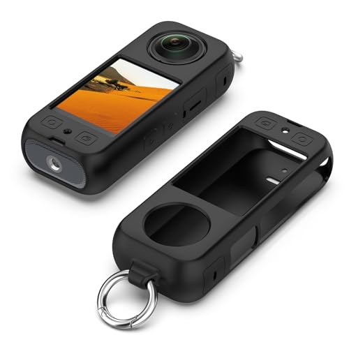 Wisely Insta 360 X3 Silicone Case Anti-Scratch Silicone Skin Camera Cover with Ring Holder - Black - Image 1