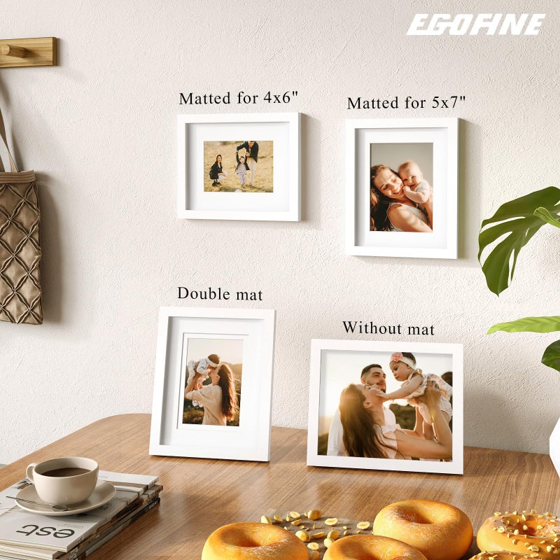 Egofine 8x10 Picture Frame Made of Solid Wood Covered by Plexiglass, Display Pictures 4x6/5x7 with Mat or 8x10 Without Mat for Table Top Display and Wall Mounting Photo Frame, White - Image 5
