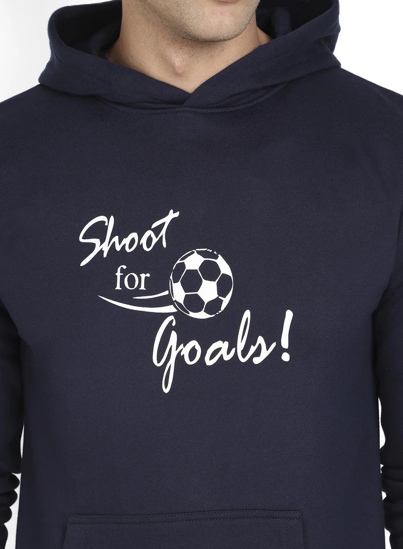 Campus Sutra Men's Navy Blue Shoot For Goals Hoodie With Kangaroo Pocket