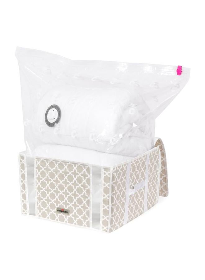 COMPACTOR Square Shaped Transparent Zipper Nylon Vacuum Storage Bag Beige and White 125 Liter - Image 2