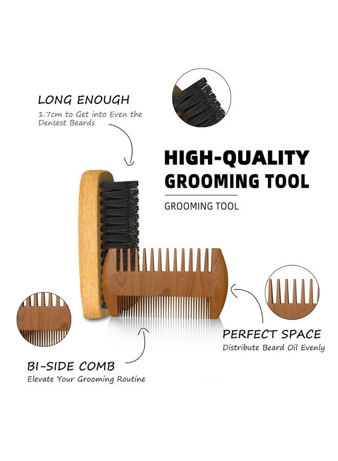 Beard Grooming Kit for Men Natural Boar Bristle Brush Dual Sided Beard Comb Beard Scissors and Care Essentials Set - Image 2