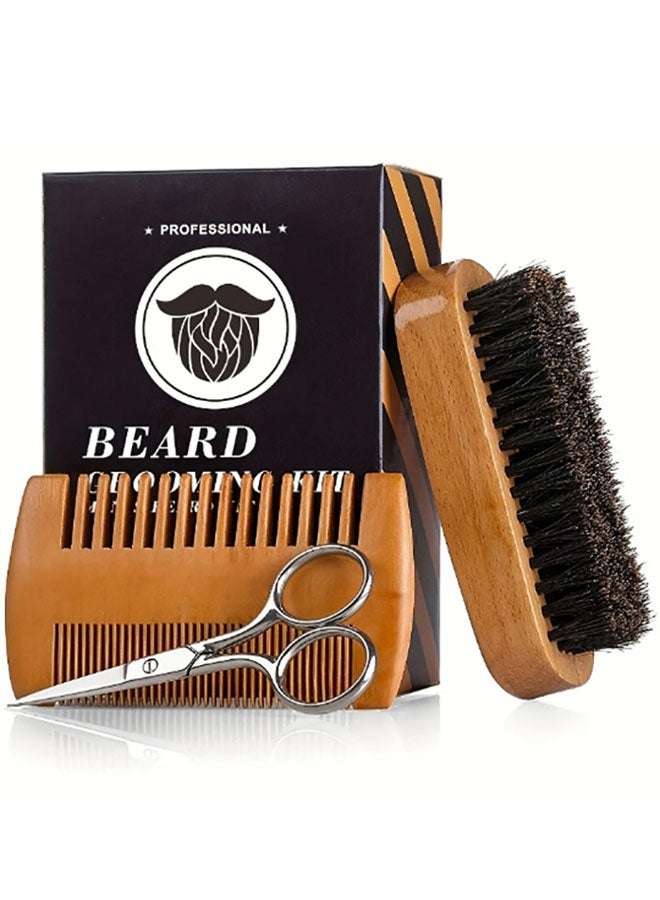 Beard Grooming Kit for Men Natural Boar Bristle Brush Dual Sided Beard Comb Beard Scissors and Care Essentials Set - Image 1