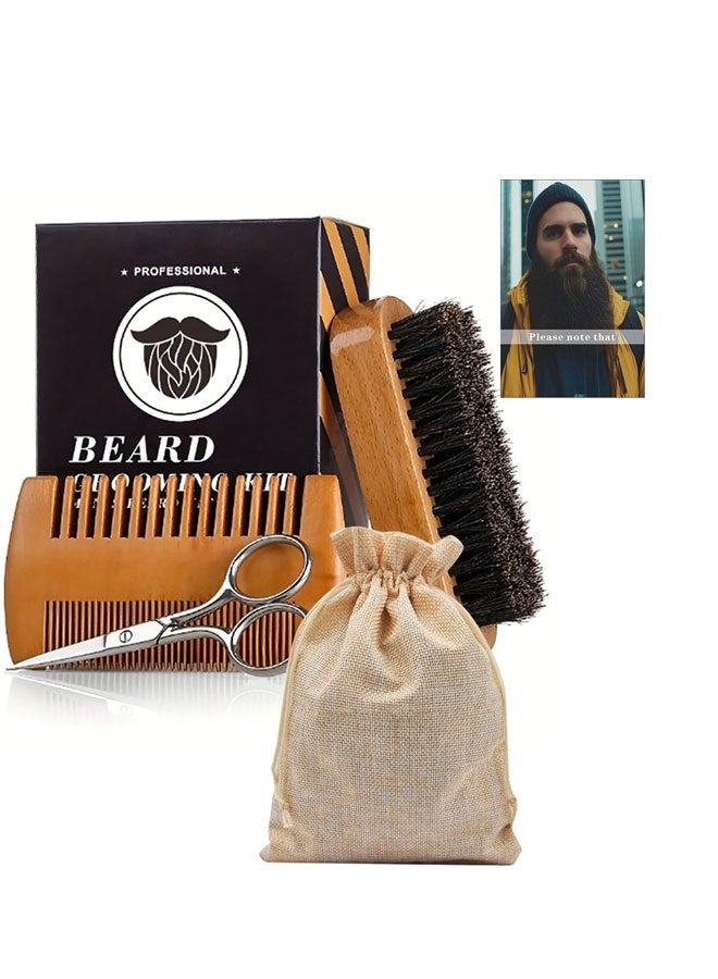 Beard Grooming Kit for Men Natural Boar Bristle Brush Dual Sided Beard Comb Beard Scissors and Care Essentials Set - Image 5