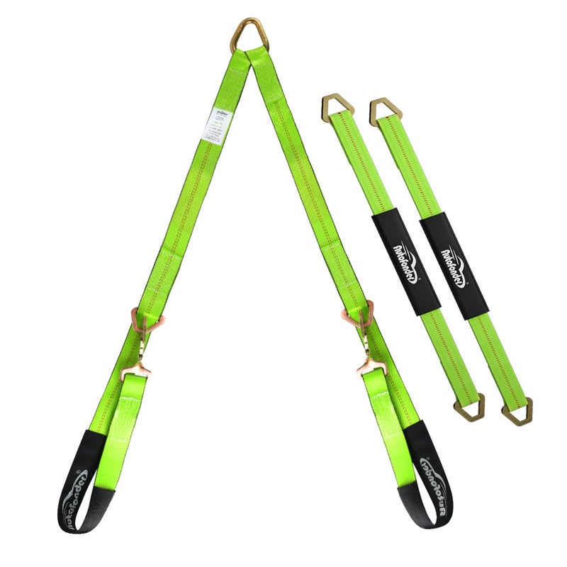 Autofonder VBridle Strap 2 x 4 wSnap Hooks wCordura Sleeve and 2 Pack 2x 36 Axle Straps D Ring Middle for Car Hauler Rollback Flat Bed Tow Truck Wreck Recovery