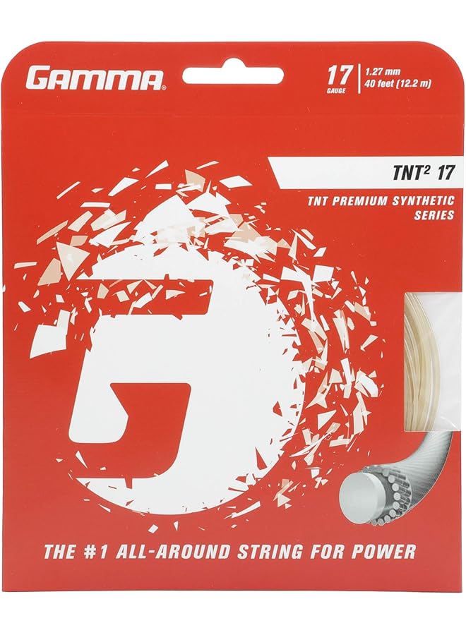 Gamma Tnt2 Tennis Racket String Premium Synthetic Series Enhances Playability Durability And Control For All Playing Styles 15L 16 17 Or 18 Gauge (Black Blue Natural Orange Pink Yellow) - Image 1