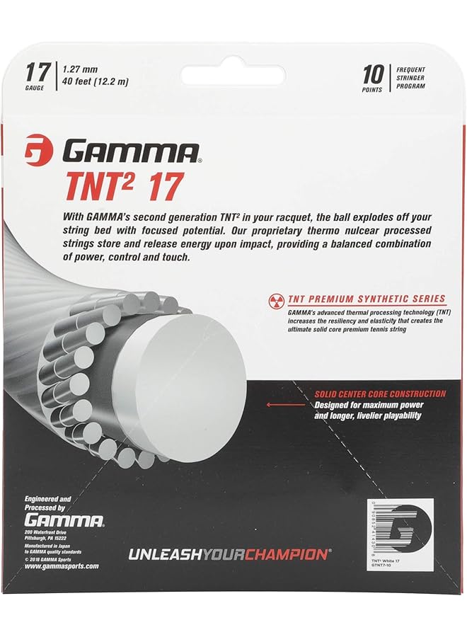 Gamma Tnt2 Tennis Racket String Premium Synthetic Series Enhances Playability Durability And Control For All Playing Styles 15L 16 17 Or 18 Gauge (Black Blue Natural Orange Pink Yellow) - Image 2