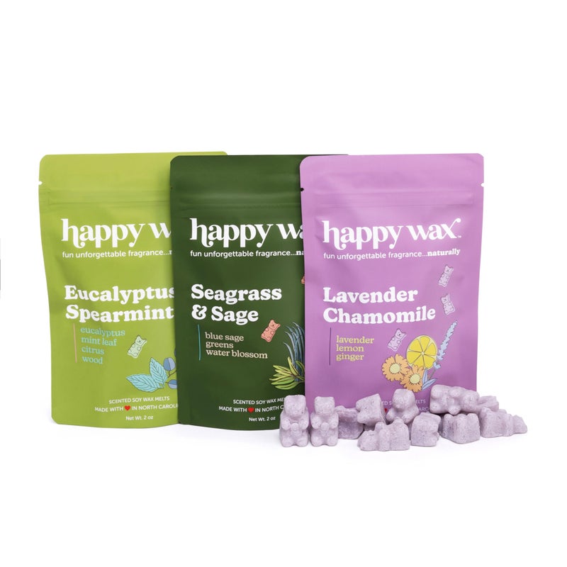Happy Wax Spa Mix Premium Scented Natural Non Toxic Soy Wax Melts 6 Total Oz of Scented Wax Melts Includes Seagrass Sage Lavender Chamomile and Eucalyptus Spearmint