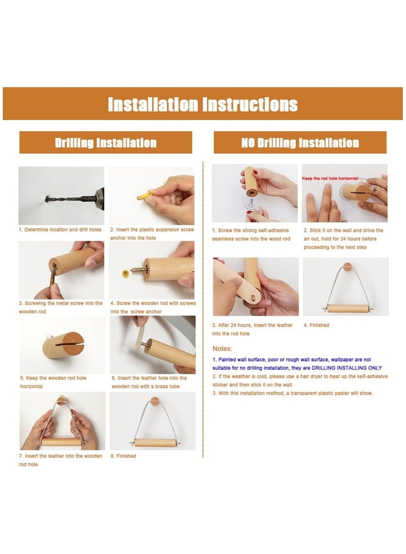 SOLARAE Wood & Leather Wall Toilet Paper Holder, Vintage Design Rustic Tissue Rolls Paper Holder with Self Adhesive, Graceful and Natural Bathroom Accessories, 1 Pcs (Brown) - Image 4