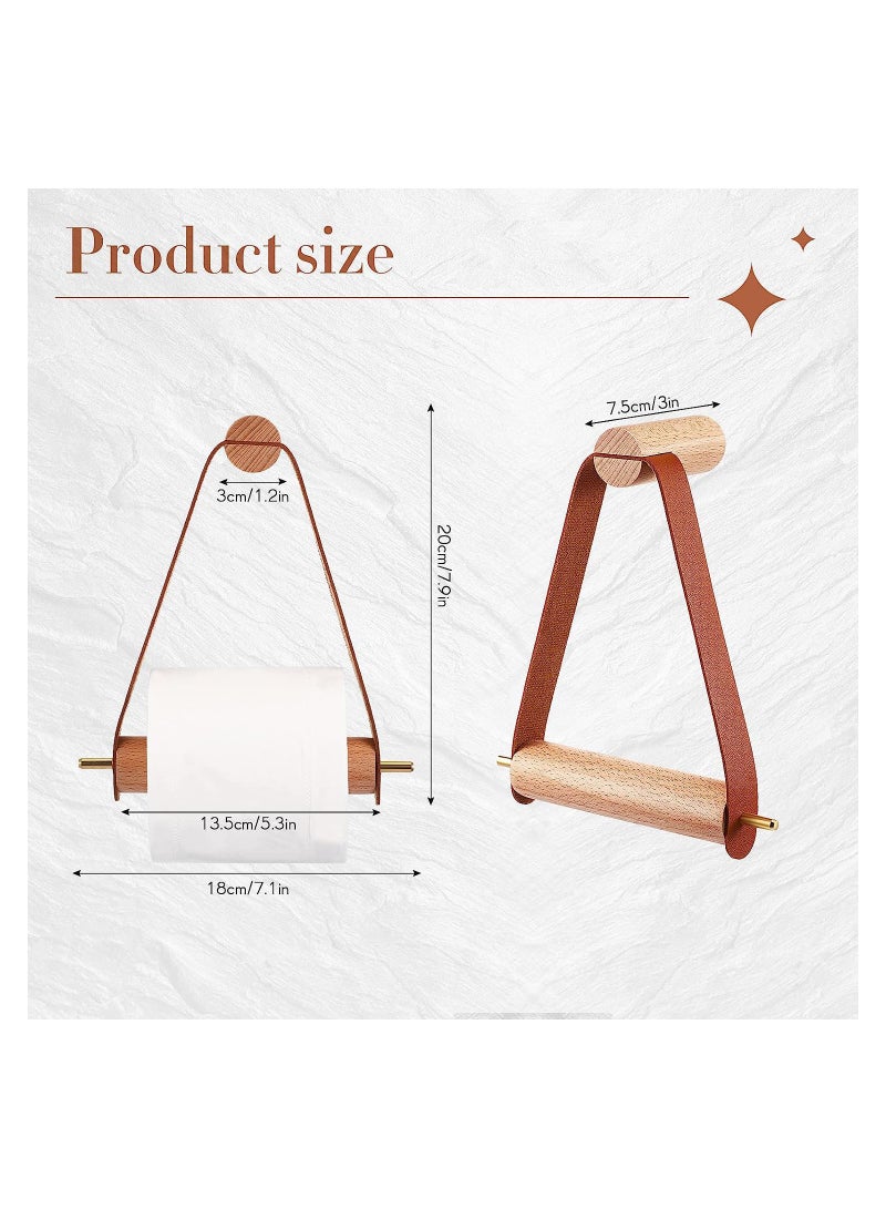 SOLARAE Wood & Leather Wall Toilet Paper Holder, Vintage Design Rustic Tissue Rolls Paper Holder with Self Adhesive, Graceful and Natural Bathroom Accessories, 1 Pcs (Brown) - Image 5