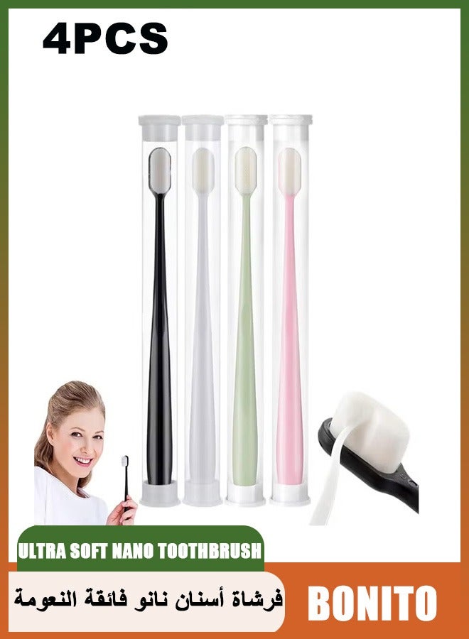بونيتو 4 قطع فرشاة أسنان نانو فائقة النعومة، فرشاة أسنان بـ 20000 شعيرة، فرشاة أسنان يدوية للعناية بالأسنان واللثة الحساسة، تأثير تنظيف جيد للنساء الحوامل، كبار السن، البالغين، الأطفال، حاملات تقويم الأسنان وتراجع اللثة (أسود + أخضر + أبيض + وردي) - Image 1