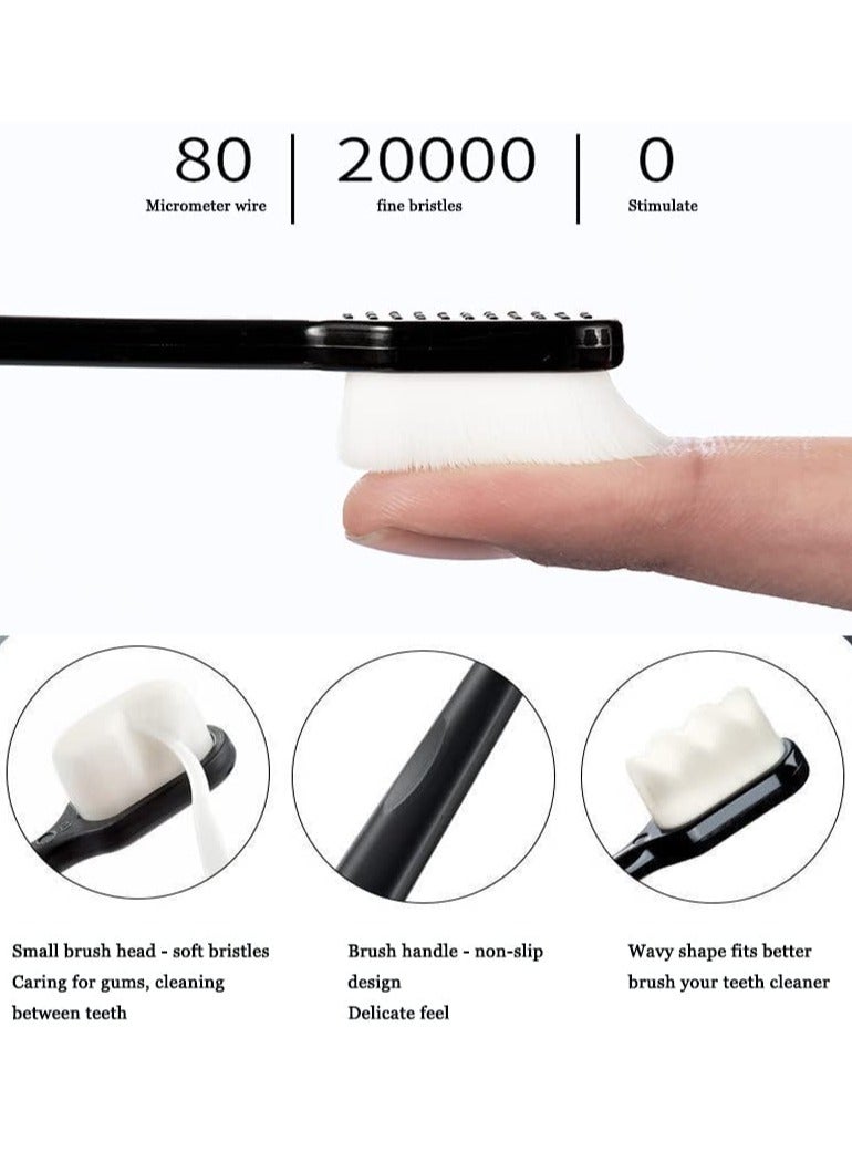 بونيتو 4 قطع فرشاة أسنان نانو فائقة النعومة، فرشاة أسنان بـ 20000 شعيرة، فرشاة أسنان يدوية للعناية بالأسنان واللثة الحساسة، تأثير تنظيف جيد للنساء الحوامل، كبار السن، البالغين، الأطفال، حاملات تقويم الأسنان وتراجع اللثة (أسود + أخضر + أبيض + وردي) - Image 3