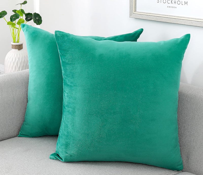 NiNi ALL Decorative Throw Pillow Covers Velvet Soft for Couch Sofa Bedroom Living Room Outdoor Pack of 2 18x18 Inch Aqua Green - Image 1