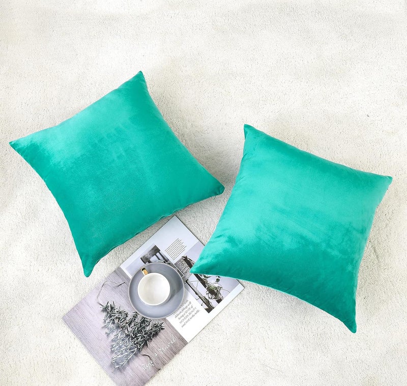 NiNi ALL Decorative Throw Pillow Covers Velvet Soft for Couch Sofa Bedroom Living Room Outdoor Pack of 2 18x18 Inch Aqua Green - Image 2