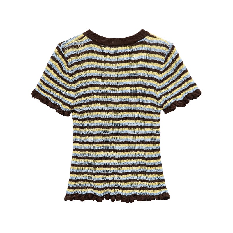 Clothing Popular Design Knitted Stripesd Short-Sleeved T-Shirt - Image 5