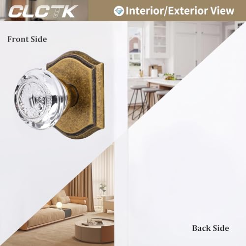 CLCTK Dummy Glass Crystal Door Knobs Vintage Antique Brass Single Side Dummy Door Handles Set for Hall Closet 4 Pack - Image 3