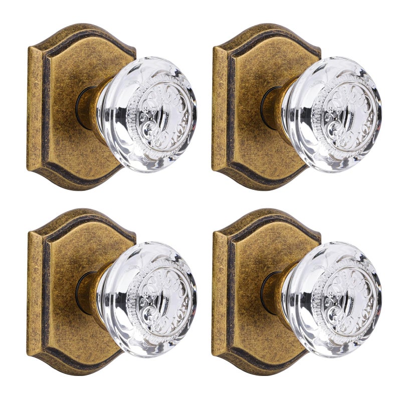 CLCTK Dummy Glass Crystal Door Knobs Vintage Antique Brass Single Side Dummy Door Handles Set for Hall Closet 4 Pack - Image 2