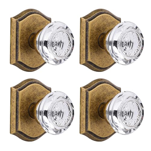 CLCTK Dummy Glass Crystal Door Knobs Vintage Antique Brass Single Side Dummy Door Handles Set for Hall Closet 4 Pack - Image 1