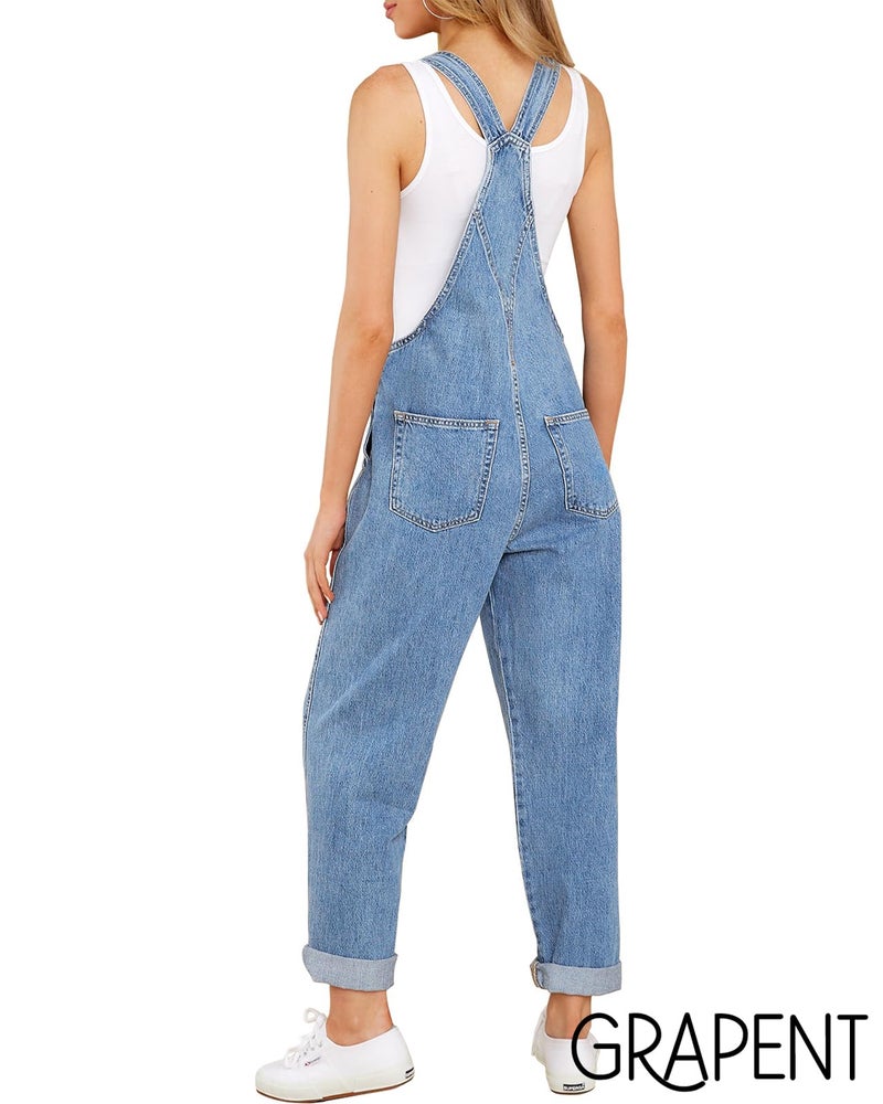 GRAPENT Vintage Overalls Y2K Jean Jumpsuit Jean Romper for Women Womens Bib Overall Jumpsuit Denim Outfit Western Cute Outfits Casual Clothes Color Blue Mist Size Large Size 12 Size 14 - Image 2